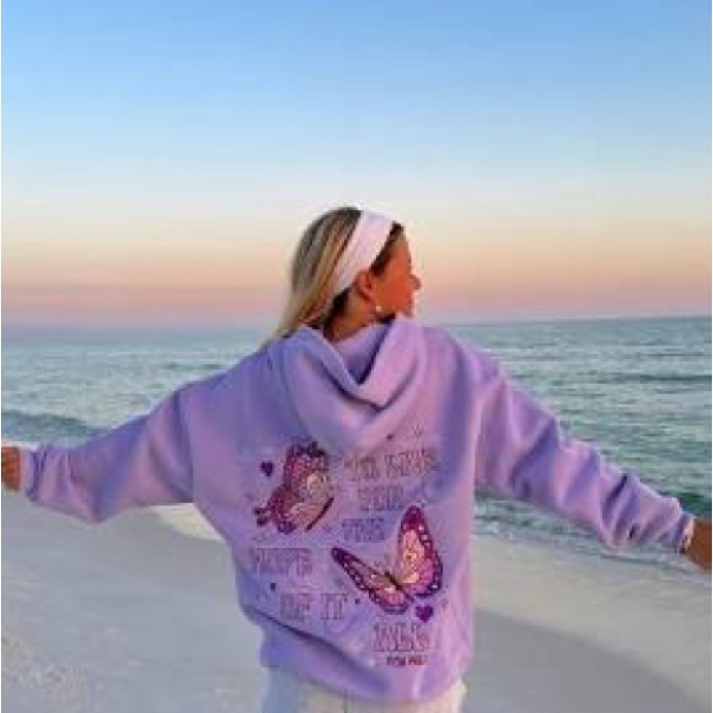 Pink Palm Puff Purple Hoodie